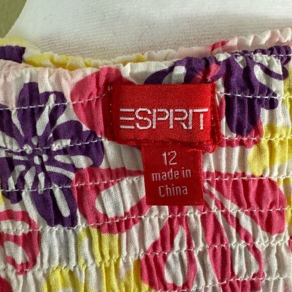 Esprit Women's 12 Flower Power Smocked Maxi Dress Vibrant Pink Yellow Ruffled - Picture 6 of 8